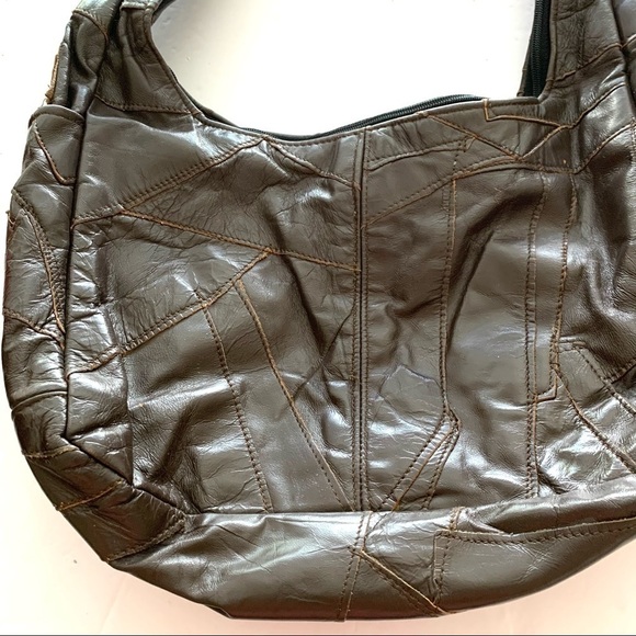 Vintage Purse Brown Leather Patchwork Design Shoulder Bag Western Grandma Rodeo - Picture 3 of 11